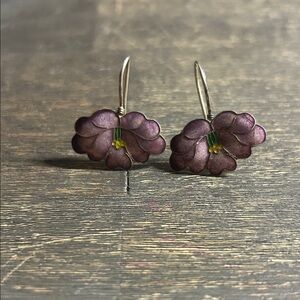 VTG Shashi 24k Vermeil Sterling Silver Purple Cloisonné‎ Enamel Flower Earrings